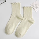1 pair of ruffled JK socks for women mid-tube spring, autumn and summer solid color Japanese lace pile socks - V.I.P Digital Presence
