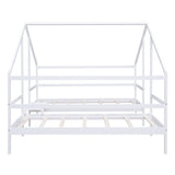 Double Twin Size Triangular House Beds with Built-in Table White