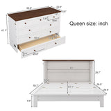 Solid Pine Murphy Bed Chest with Charging Station and Large Storage Drawer for Home Office or Small Room , Queen, White+Walnut - V.I.P Digital Presence