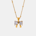 Stainless Steel Inlaid Zircon Bow Necklace - V.I.P Digital Presence