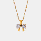 Stainless Steel Inlaid Zircon Bow Necklace - V.I.P Digital Presence