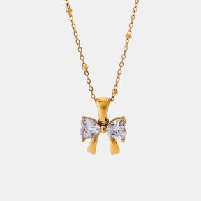 Stainless Steel Inlaid Zircon Bow Necklace - V.I.P Digital Presence