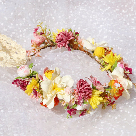 Autumn Flower Wreath Headwear Handmade Fabric Headflower Wedding Headband Bridal Ladies Scenic Photography Flower Wreath - V.I.P Digital Presence