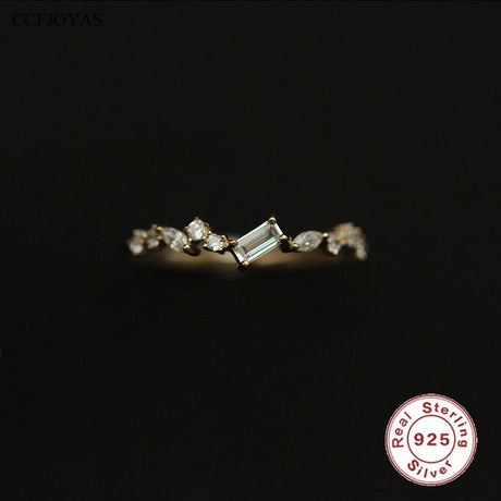 925 Sterling Silver Geometric Rectangle Clear Zircon Rings for Women Minimalist Exquisite Temperament Finger Ring - V.I.P Digital Presence
