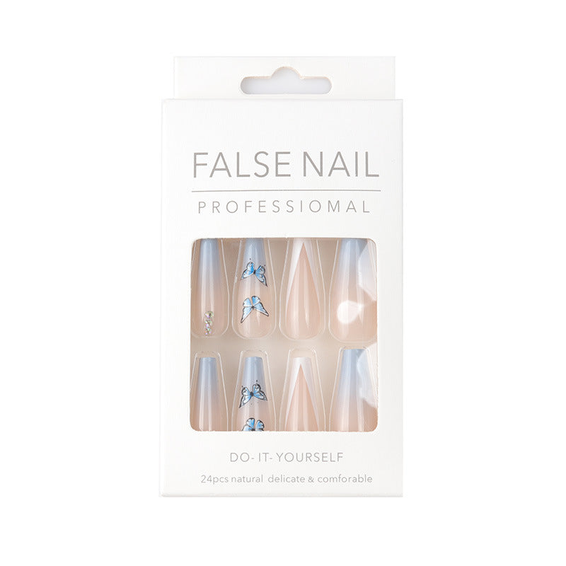 Ins Net Red With The Same Blue Butterfly Point Drill V-Shaped French Style Personality Trend Wearing Manicure Nail Patch - V.I.P Digital Presence