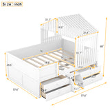 Full Size House Low Loft Bed with Four Drawers,White