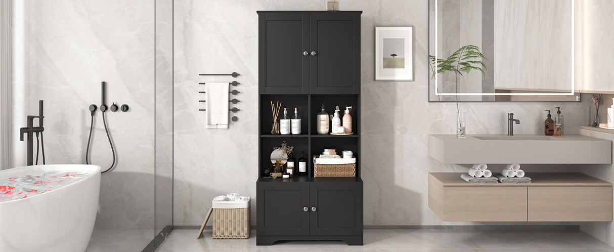 Bathroom storage cabinet, 4-door independent cabinet, adjustable shelf, open multi-layer shelf, black - V.I.P Digital Presence