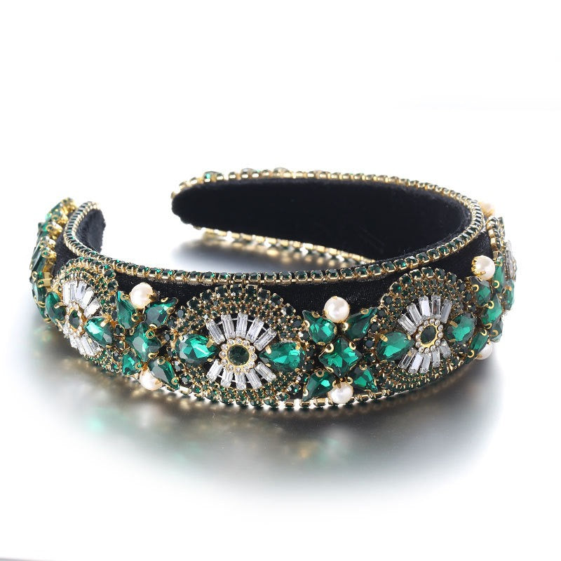 Super Sparkling Colored Diamond Pearl Baroque Retro Women's Sponge Head Hoop - V.I.P Digital Presence