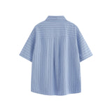 Patch striped casual loose silhouette short sleeved shirt for men - V.I.P Digital Presence