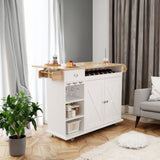 44 Inch Kitchen Island Cart with Solid Wood Top, Wine Storage, Spice Rack, Towel Rack, Wine Glass Holder White & Oak - V.I.P Digital Presence