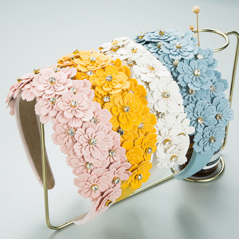 Small Fresh Colorful Flowers Headdress Glass Diamond Retro Headband Female Trendy Hair Band Hair Accessories - V.I.P Digital Presence