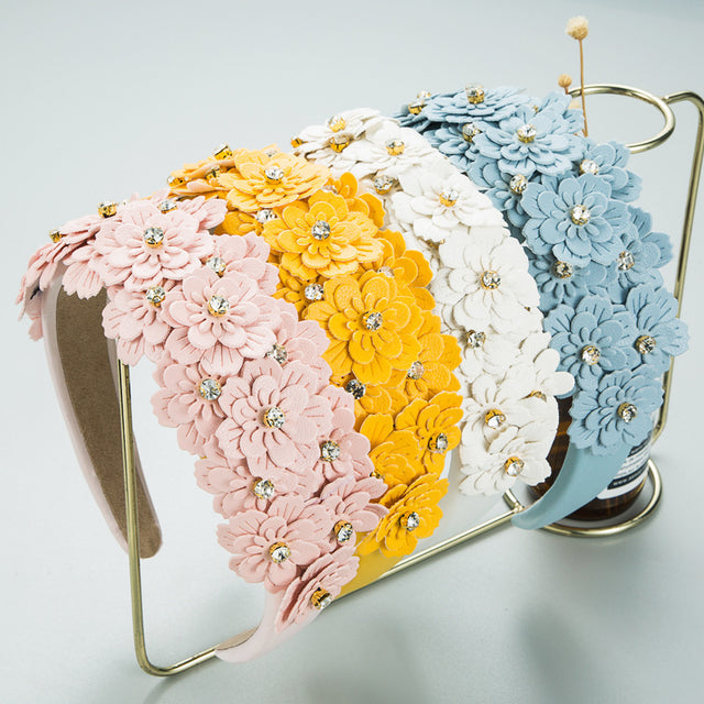 Small Fresh Colorful Flowers Headdress Glass Diamond Retro Headband Female Trendy Hair Band Hair Accessories - V.I.P Digital Presence