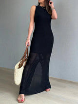 Openwork Slit Round Neck Cover-Up - V.I.P Digital Presence