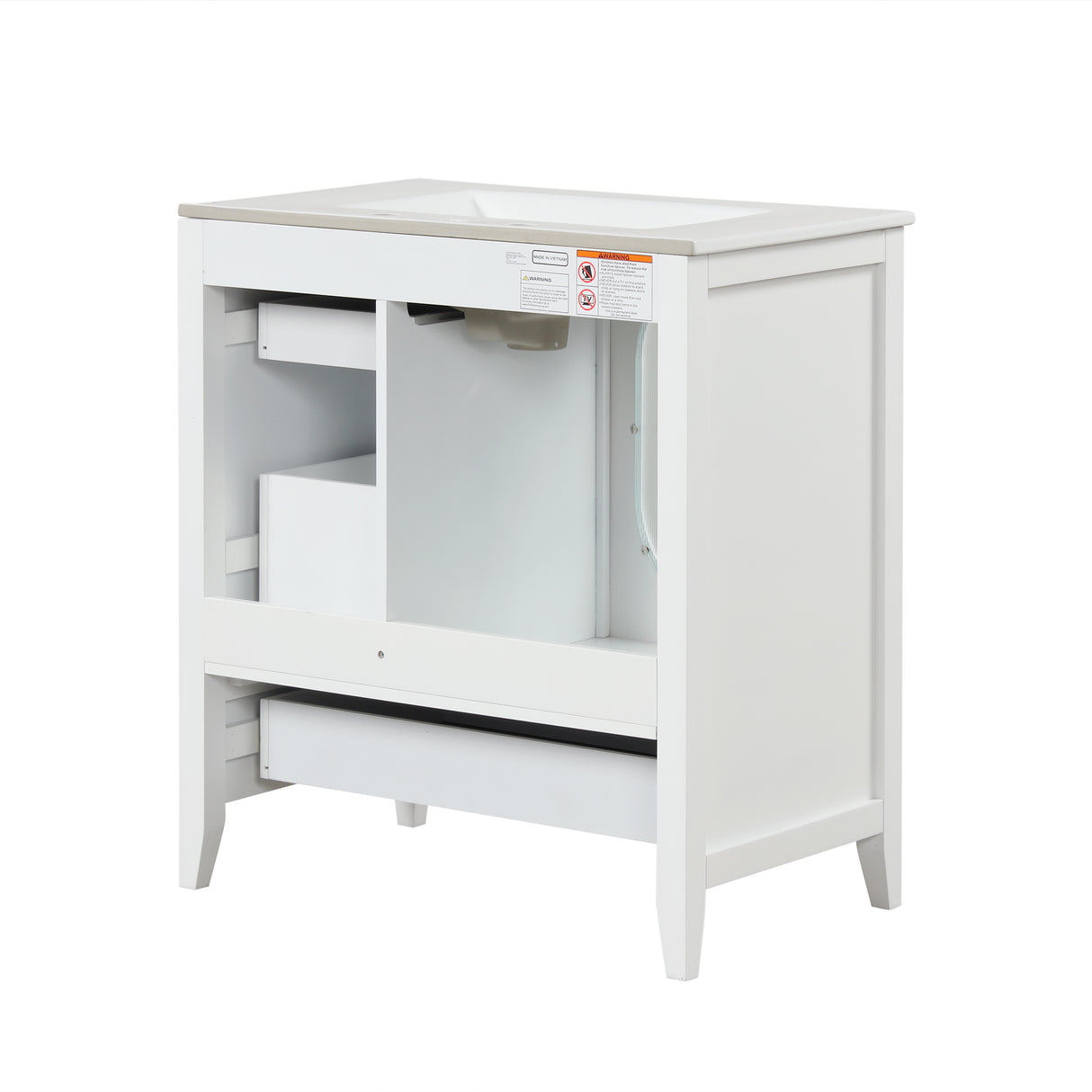 30" Bathroom Vanity with Sink, Bathroom Vanity Cabinet with Three Drawers and Door, Solid Wood and MDF, White - V.I.P Digital Presence