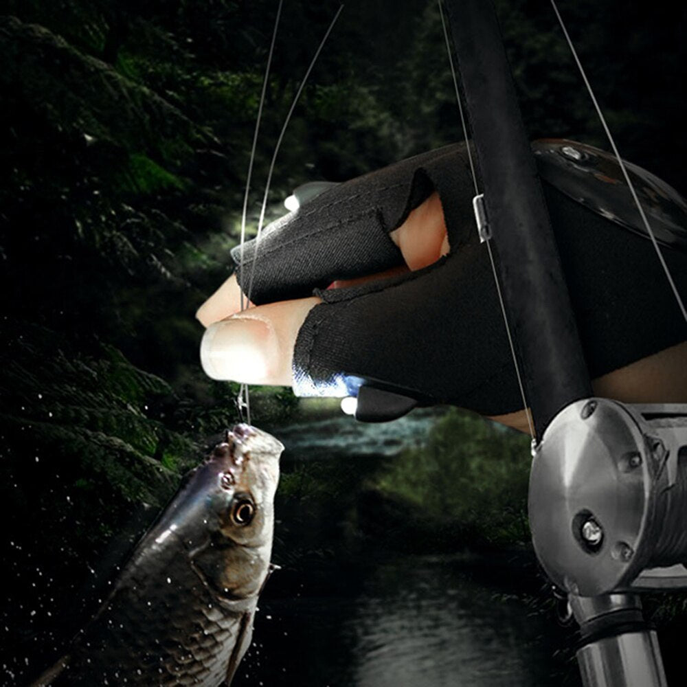 1 Pair Right and Left Multifunctional Gloves Outdoor Hiking Fingerless Gloves with LED Light Waterproof Flashlight Gloves - V.I.P Digital Presence