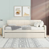 Twin Size Upholstery Daybed with Trundle and USB Charging Design Trundle can be flat or erected Beige