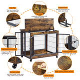 Furniture Style Dog Crate Side Table on Wheels with Double Doors and Lift Top. Rustic Brown, 31.50'' W x 22.05'' D x 25'' H. - V.I.P Digital Presence