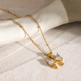 Stainless Steel Inlaid Zircon Bow Necklace - V.I.P Digital Presence