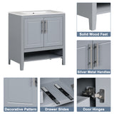 30" Bathroom Vanity with Sink, Multi-functional Bathroom Cabinet with Doors and Drawers, Solid Frame and MDF Board, Grey - V.I.P Digital Presence
