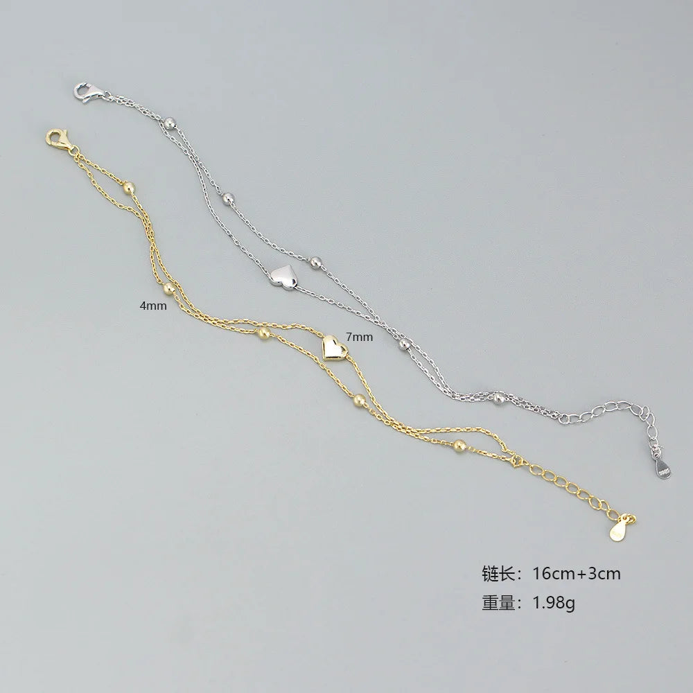 925 Sterling Silver Double Layer Heart-shaped Bracelet  for Women Girl Korean Style Small Fresh Summer Bracelet - V.I.P Digital Presence
