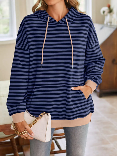 Loose casual striped hooded sweatshirt - V.I.P Digital Presence