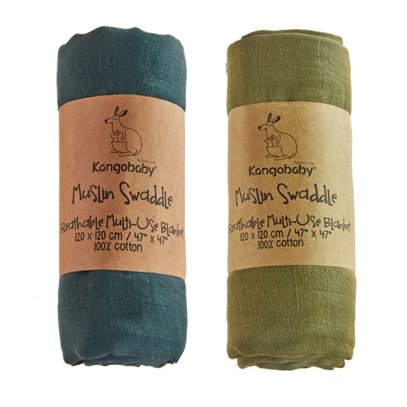 Kangobaby #Old Time# 100% Cotton Plain Color 2pcs Set Hot Sale Baby Muslin Swaddle Blanket - V.I.P Digital Presence