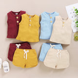 Baby Clothes Set Toddler Boys Girls Solid Sleeveless Button Vest Tops+shorts Outfits Set roupa bebes menina newborn clothes - V.I.P Digital Presence