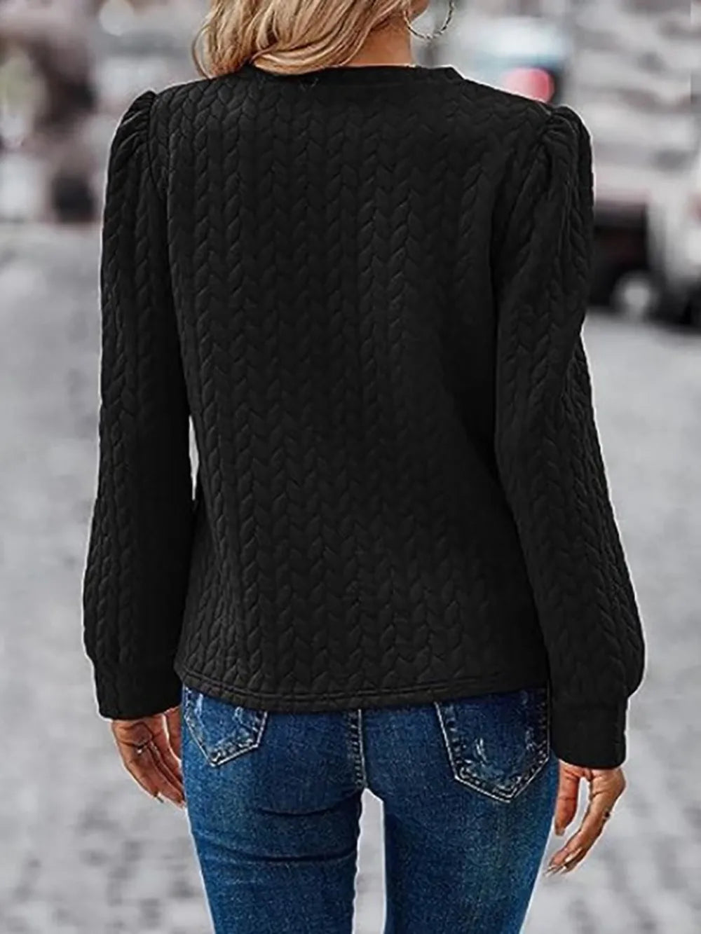 Textured Round Neck Long Sleeve Sweatshirt - V.I.P Digital Presence