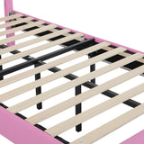 Twin Size Upholstered Bed Frame with LED Lights, Modern Upholstered Princess Bed with Crown Headboard, Pink+White - V.I.P Digital Presence