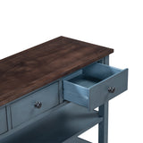 Retro Design Console Table with Two Open Shelves, Pine Solid Wood Frame and Legs for Living Room (Antique Navy+Espresso) - V.I.P Digital Presence