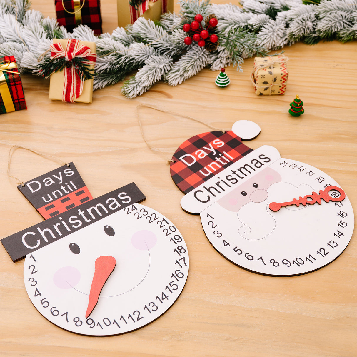 Christmas decorations Christmas plaid hat old man hat snowman pointer wooden calendar - V.I.P Digital Presence