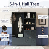Multi-functional Hall Tree with Storage Shelves Drawers and Cabinet, Elegant Hallway Shoe Cabinet with Bench Antique Blue - V.I.P Digital Presence