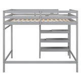 Full Size Loft Bed with Built-in Storage Staircase and Hanger for Clothes, Gray