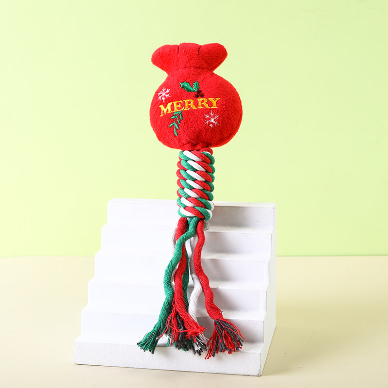Christmas Cotton Rope Pet Plush Toy Teeth Grinding Durable Cartoon Self Hi Dog Toy Cat Supplies - V.I.P Digital Presence