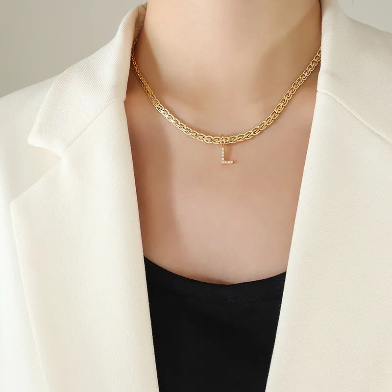 Brass Inlaid Zircon Letter Pendant Necklace - V.I.P Digital Presence