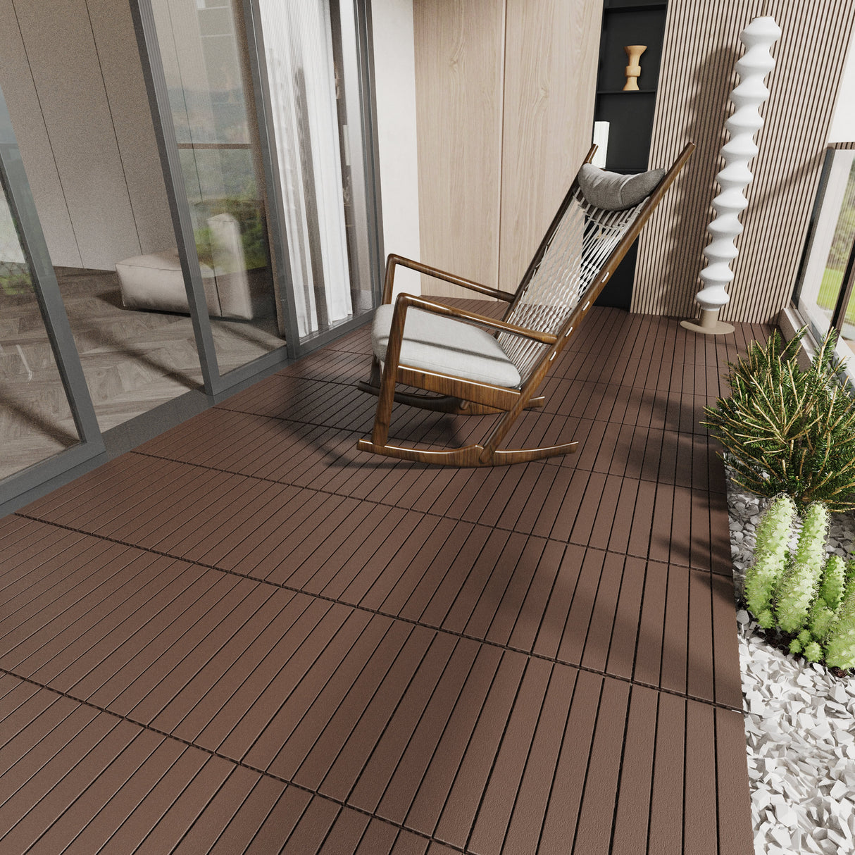 2FT terrace tiles, DIY module interlocking terrace tiles, quick installation of courtyard tiles, 24 pieces in red brown color - V.I.P Digital Presence