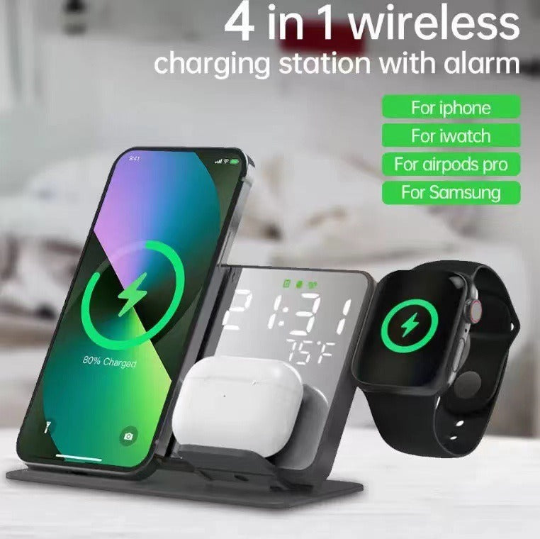 15W Four in One Wireless Charging Clock LED Digital Display Alarm Clock Temperature Display Wireless Charging - V.I.P Digital Presence