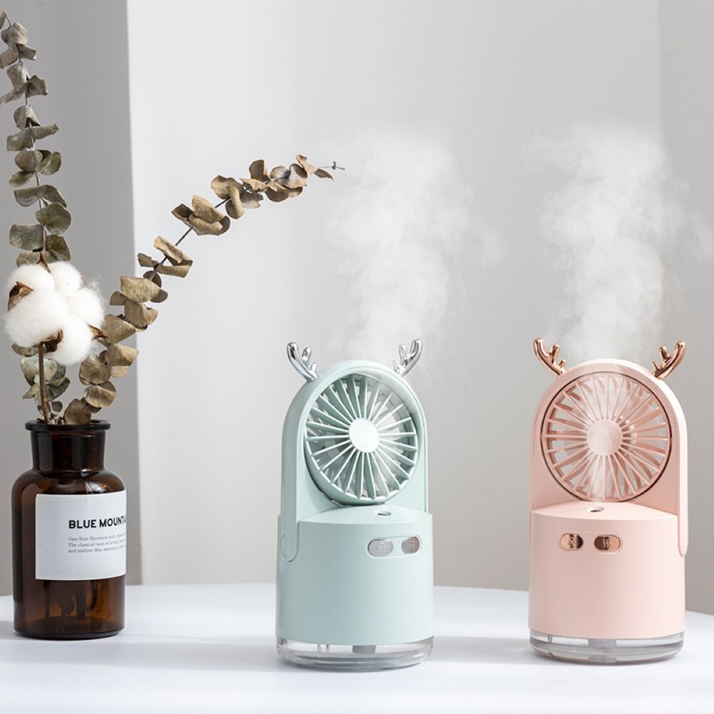 3-in-1 Deer USB Rechargeable LED Desktop Air Humidifier 3 Speed Cooling Fan Elegant humidifier Face Steamer Hydrates skin Spray - V.I.P Digital Presence