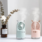 3-in-1 Deer USB Rechargeable LED Desktop Air Humidifier 3 Speed Cooling Fan Elegant humidifier Face Steamer Hydrates skin Spray - V.I.P Digital Presence