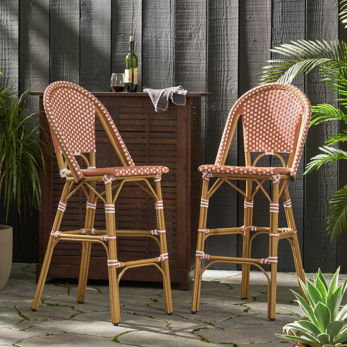 Wicker Bar Stool with Aluminum Frame (Set of 2) - V.I.P Digital Presence
