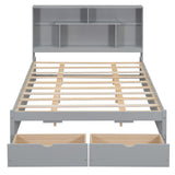 Queen Size Platform Bed with Storage Headboard and 2 Drawers, Gray - V.I.P Digital Presence
