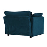 Comfy Deep Single Seat Sofa Upholstered Reading Armchair Living Room Chair Blue Chenille Fabric , 1 Toss Pillow - V.I.P Digital Presence