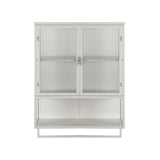 23.62"Glass Doors Modern Two-door Wall Cabinet with Featuring Two-tier Enclosed Storage an Open Shelf and Towel Rack