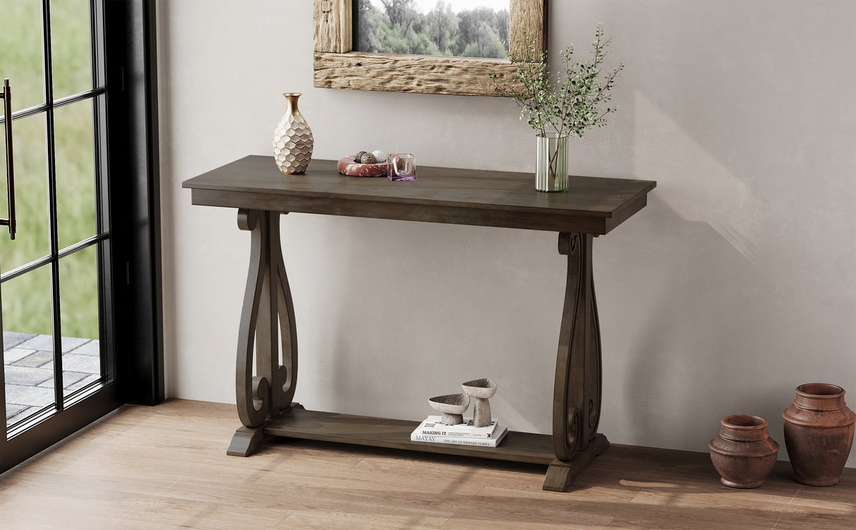 48-Inch Rustic Vintage Console Table --- Farmhouse Style Entryway Table with Open Shelf and Sturdy Construction (Walnut) - V.I.P Digital Presence