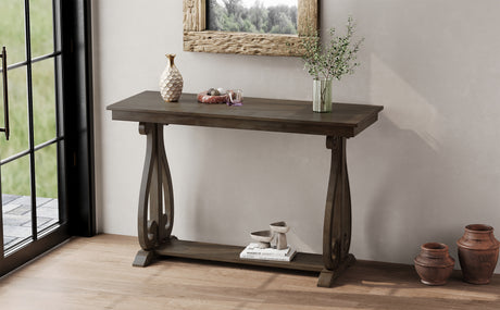 48-Inch Rustic Vintage Console Table --- Farmhouse Style Entryway Table with Open Shelf and Sturdy Construction (Walnut) - V.I.P Digital Presence