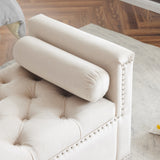 Storage Bench, 44.5-Inch Queen Velvet Button Bedside Bench, Entryway Living Room with Armrests, Nailhead Trim Cream White - V.I.P Digital Presence