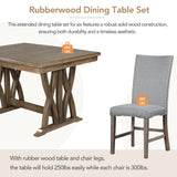 TOPMAX Mid Century Solid Wood 7-Piece Expandable Dining Table Set with Soft Cushioned Chair, Gold Brown+Gray Cushions
