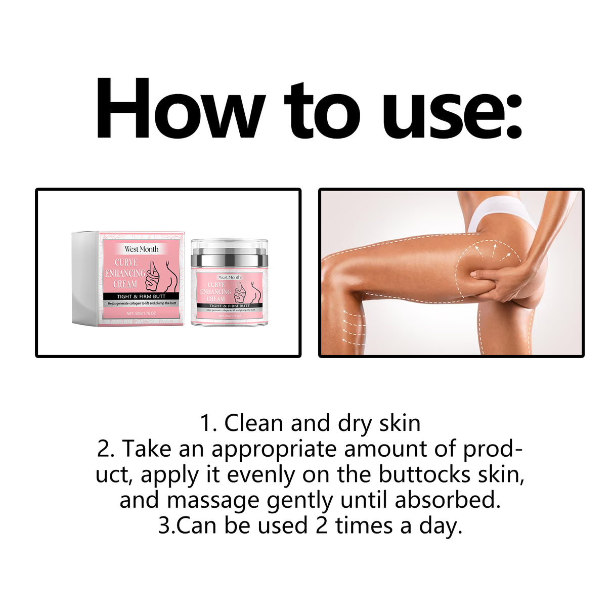 Crema realzadora de curvas, que esculpe las caderas y reafirma las curvas del cuerpo.