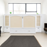 Large Murphy bed wall mounted bed with drawers, 2 storage cabinets, 1 set of sockets and USB ports, white - V.I.P Digital Presence