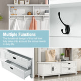 ON-TREND Modern Style Hall Tree with Storage Cabinet and 2 Large Drawers, Widen Mudroom Bench with 5 Coat Hooks, White - V.I.P Digital Presence